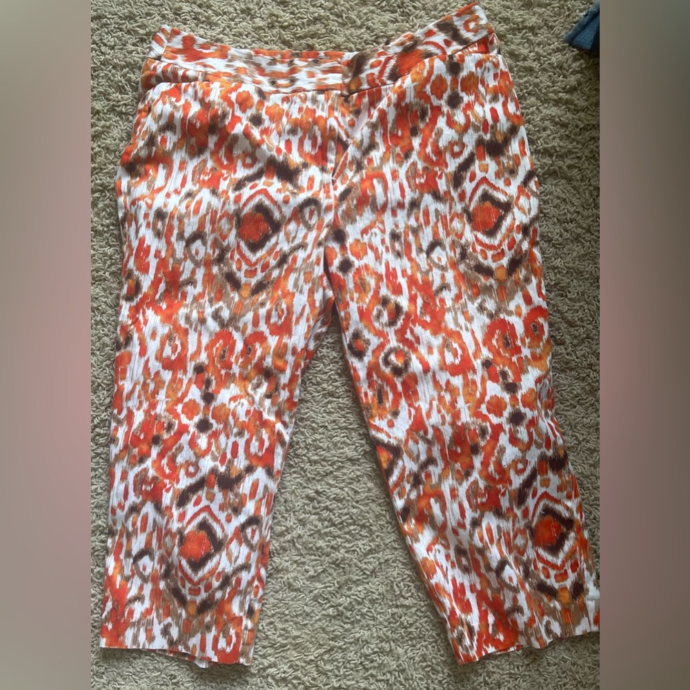 Cato Capri Pants Women’s Size 12 Fall Colors Orange Brown Stretch Spandex Crop